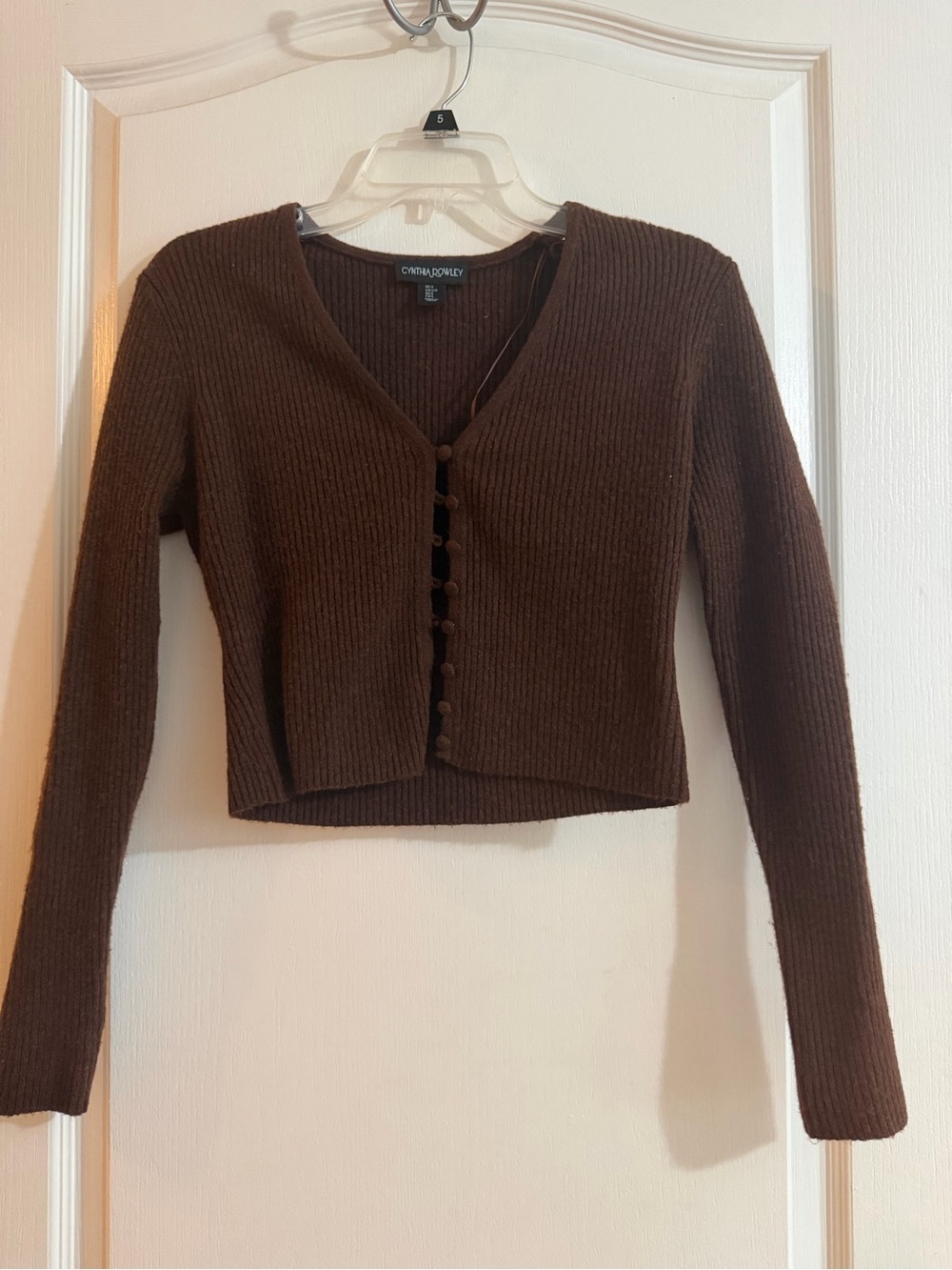 Cynthia Rowley Chocolate Brown Ribbed Cropped Cardigan